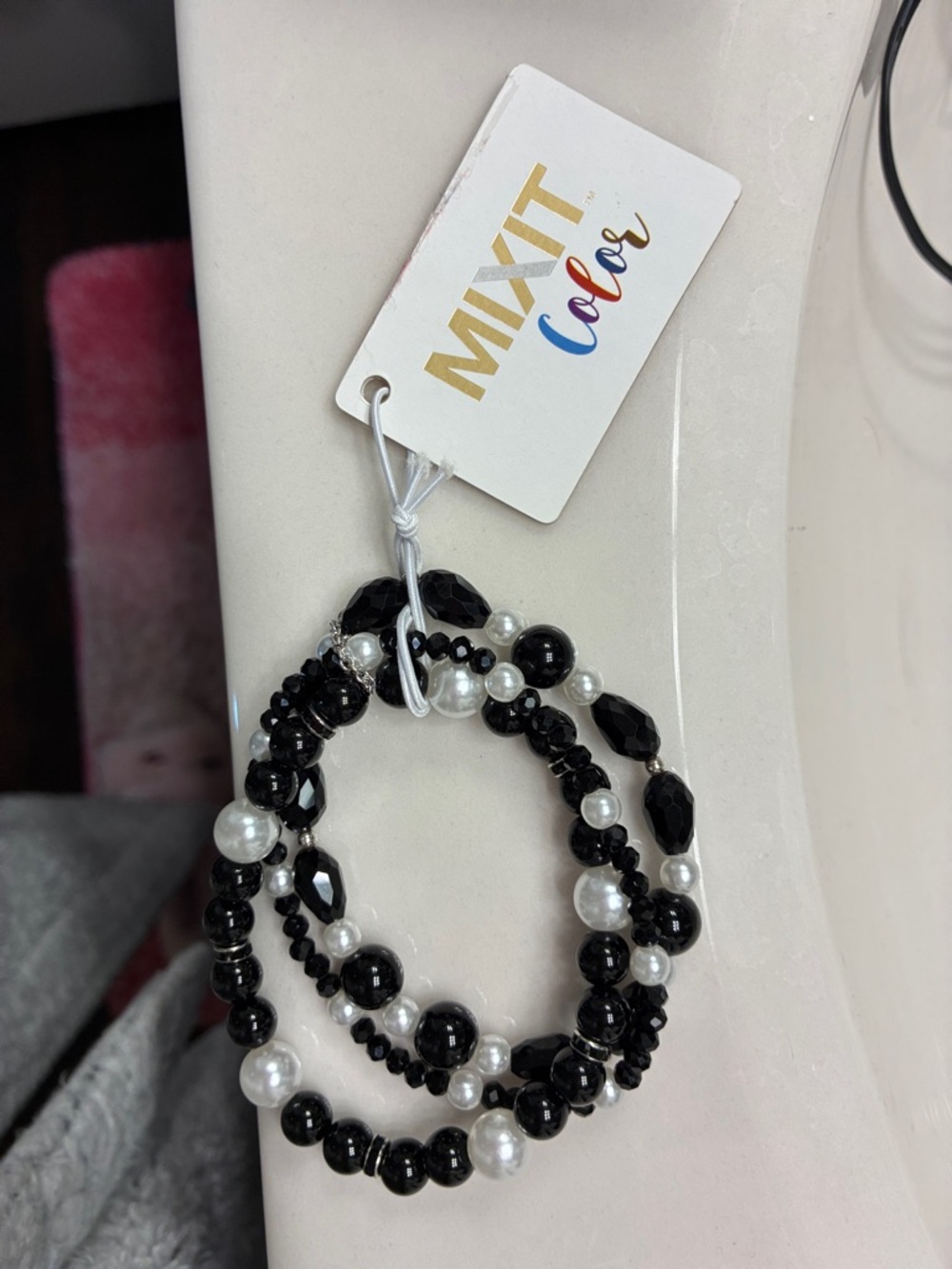 Mixit Color Black and White Beaded Bracelet Set